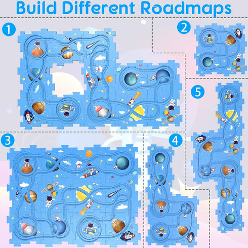 Puzzle Track Educational Play Set-Plastic Jigsaw Board & Battery Operated Toy Vehicles, Montessori Toys for Kids Ages 3-5, 2-4 Years Toddlers Puzz...