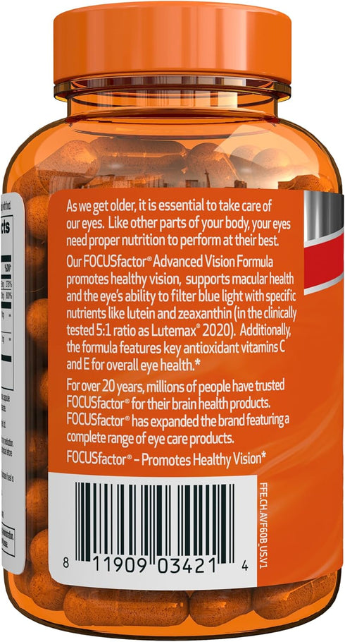 Focus Factor Advanced Vision Formula (60 Count) - Eye Vitamins with Vitamin C, Vitamin E, Lutemax® 2020 - Lutein and Zeaxanthin Supplement for Eye...