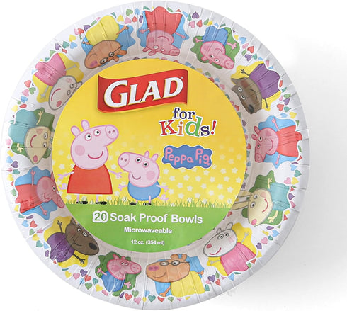 Glad for Kids 12 oz Peppa Pig Friends Paper Bowls, 20 Ct | Disposable Paper Bowls | Kids Bowls for Everyday Use | Disposable Bowls with Fun Kids P...