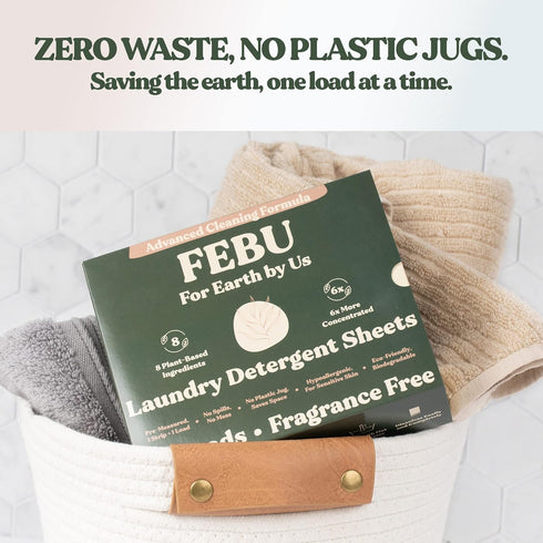 FEBU Eco Friendly Laundry Detergent Sheets, Fragrance Free, 96 Loads, Plant-Based Ingredients, Hypoallergenic, Zero Waste, 6x More Cleaning Power...