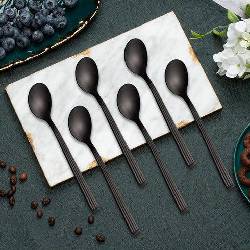 Espresso Spoons 6 PCS, Coffee Spoons 6.5 Inches with Anti Slip Striped Handle, 18/8 Stainless Steel Tea Spoons Set Serving for Ice Cream Dessert, ...