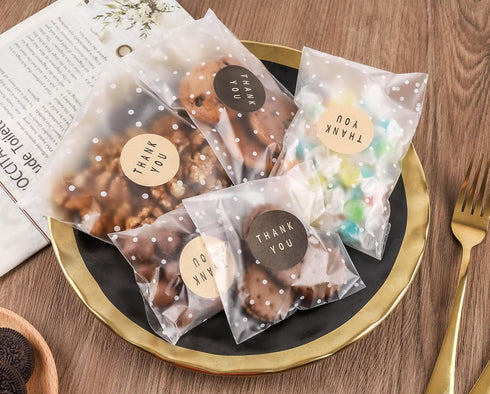200PACK Self Sealing Cellophane Treat Bags Clear Cookie Bags for Gift Giving with Stickers(White Polka Dot, 4X6INCH)...