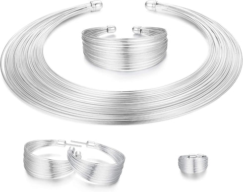 ORAZIO Bib Choker Statement Necklaces for Women Cuff Bracelet Open Hoop Stud Earrings Ring African Chunky Costume Jewelry Set...