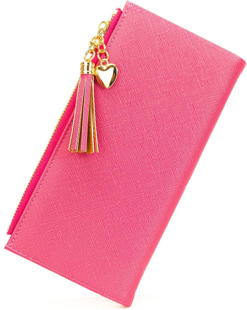 SUMGOGO Slim Wallet for Women Long Tassel Zipper Clutch Purse Handbag Card Case Wallet (rose red)...