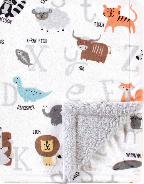 Hudson Baby Unisex Baby Plush Mink and Sherpa Blanket, Alphabet Animals, One Size...