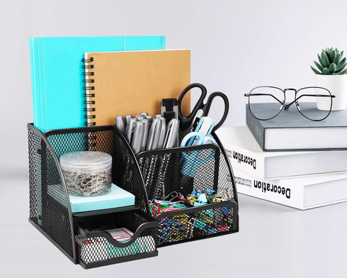 Desk Organizer, Office Supplies Desk Organization Accessories Pen Holder Organizers Set Multi-Functional Mesh Storage Caddy with 6 Compartments + ...