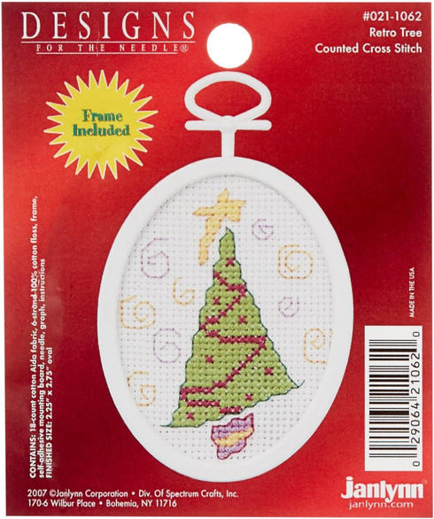 Janlynn Mini Cross Stitch Kit Retro Tree, 2.75" Oval 18 Count...