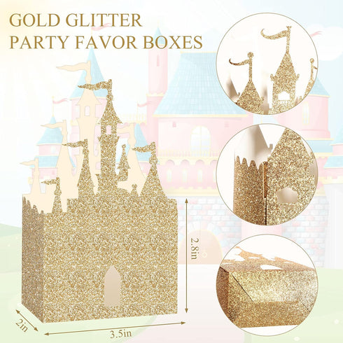 Geiserailie 20 Pieces Castle Box Princess Candy Box Glitter Castle Favor Treat Gift Princess Party Decorations Baby Shower Wedding Supplies(Gold)...