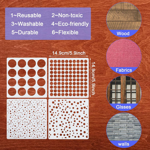 16 Pcs Circle Stencils for Drawing, Round Geometric Stencils Polka Dot Stencils Mixed Media Circle Painting Stencil for Drafting Wood Furniture Pi...