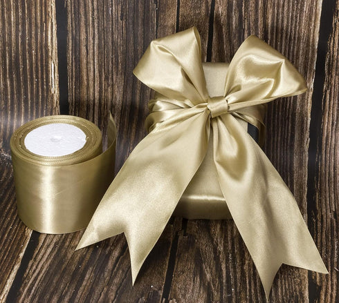 ATRBB 25 Yards 3 Inches Wide Satin Ribbon Perfect for Wedding Satin Chair Sash and Gift Wrapping (Old Gold)...