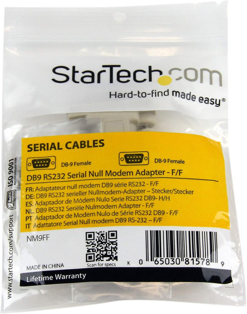 StarTech.com DB9 RS232 Serial Null Modem Adapter - F/F - Null modem adapter - DB-9 (F) to DB-9 (F) - NM9FF...