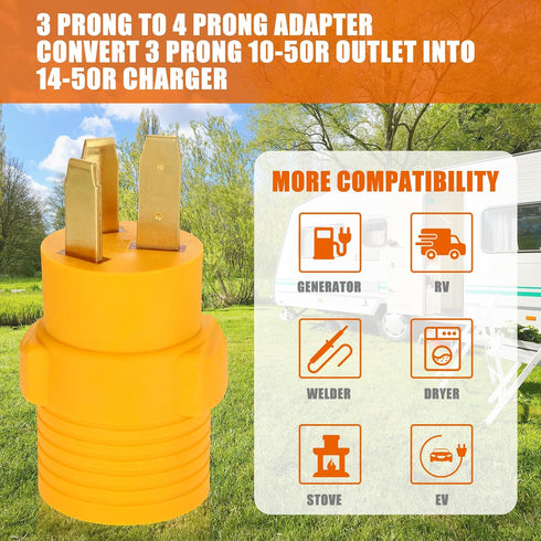 50Amp EV RV Charger Adapter Compatible with NEMA 10-50P to 14-50R, 3 Prong Male Plug to 4 Prong Female Receptacle Adapter, Generator Welder Dryer ...