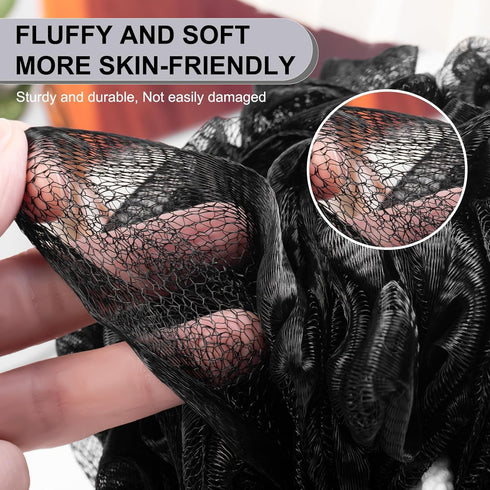 Loofah Sponge XXL-100g 4 Pack, Bath Sponge Soft Mesh Shower Puff Loofah for Men, Exfoliating Body Scrubber for Women, Shower Accessories (Black)...