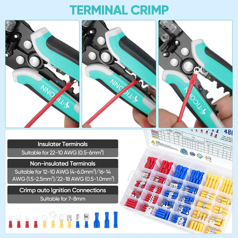 TICONN Automatic Wire Stripper Tool, 3 in 1 Wire Cutters Crimper Pliers Electrician Tools for 24–10 AWG Wire Stripping, Cutting and Crimping (Blue...