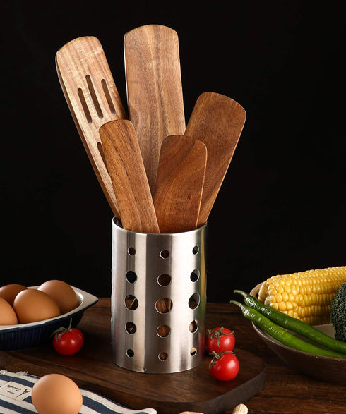 Wooden Spurtles Set for Cooking, 5 Pcs Natural Teak Wood Slotted Spurtles for Stirring, Mixing, Serving, Non-Stick Heat-Resistant Kitchen Utensils...