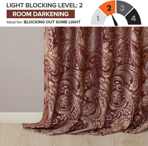Madison Park Aubrey 2 Panel Curtain Faux Silk Paisley Jacquard, Rod Pocket Curtain for Living Room, Kitchen, Room Darkening Window Drape for Bedro...