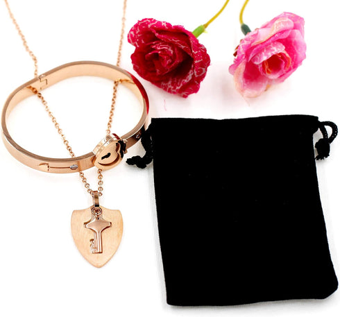 Uloveido Shield Key Pendant Necklace and Lock Bracelet for Girls Boys Couple Necklace Bracelet Set for Men and Women Anniversary Birthday Gift, Yo...