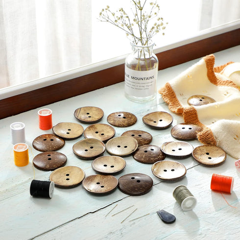 20 Pcs 2 Inches Coconut Shell Buttons Coconut 2 Holes Button Sewing Buttons for Shirt DIY Crafts Decorations...