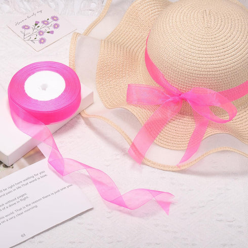 1 Inch Sheer Organza Ribbon 50 Yards Hot Pink Chiffon Ribbon for Gift Wrapping,Bouquets,Wedding,DIY Craft...