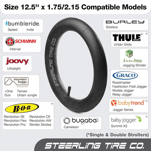12.5'' x 1.75/2.25 Premium Explosion Proof Front Inner Tire Tube for All BOB Revolution Strollers, Stroller Strides & CE & AW - Perfect BOB Stroll...