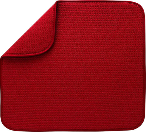 Dish Mat Absorbent, Reversible, Microfiber,Dish Drying Mat for Kitchen,Machine Washable Farmhouse Dishes Drainer for Countertop Fast Drying, Red D...
