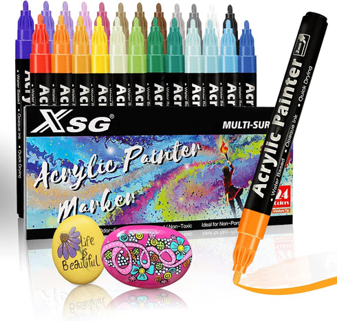 Acrylic Paint Pens Paint Markers For Stone Painting?24 Premium Graffiti Markers For Kids Adults?acrylic Paint Markers For Rock,Mug,Ceramic,Glass, ...