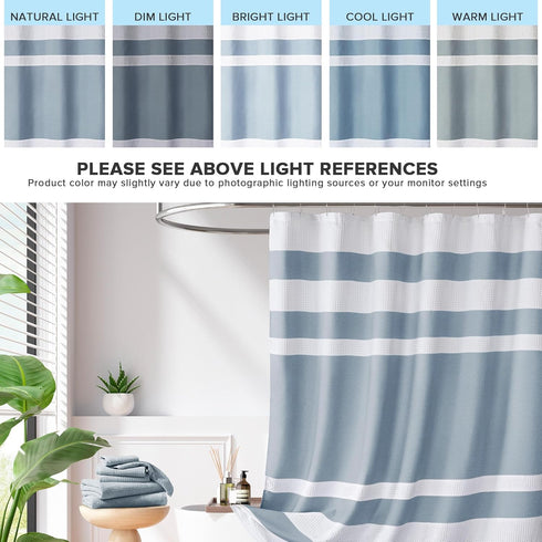 Madison Park Shower Curtain Waffle Weave Striped Pieced Design Fabric Shower Curtains for Bathroom with 3M Scotchgard Moisture Management Premium ...