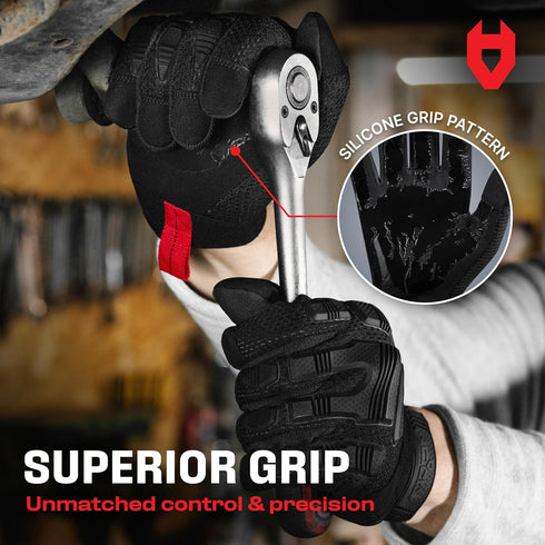 NoCry Mechanic Gloves for Men — Durable Impact Gloves For Men with Soft PVC Knuckles, Secure Fit and Firm Grip — Touchscreen and Moisture Wicking ...