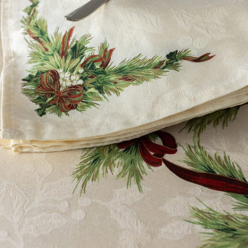 Benson Mills Christmas Ribbons Engineered Printed Fabric Cloth Napkins for Christmas, Winter, and Holiday Tablecloths (19" X 19" Napkins Set of 4,...