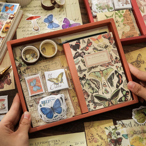 emmoolife Vintage Aesthetic Scrapbooking Supplies Kit, Butterfly Junk Journal Scrapbook Kit with Journaling Supplies, A6 Grid Notebook, Stationery...