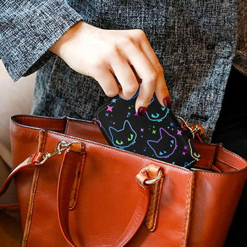 RFID Credit Card Holder Colorful Neon Cat Heads Leather With Zipper Card Case Wallet for Women Girls...