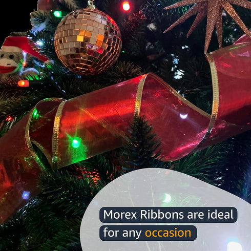 Morex Ribbon 7417.40/50 Morex Gleam 2.5" X 50 YD Wired Ribbon for Gift Wrapping, Gold, Flower Bouquet Ribbons for Crafts, Valentines, Baby Showers...