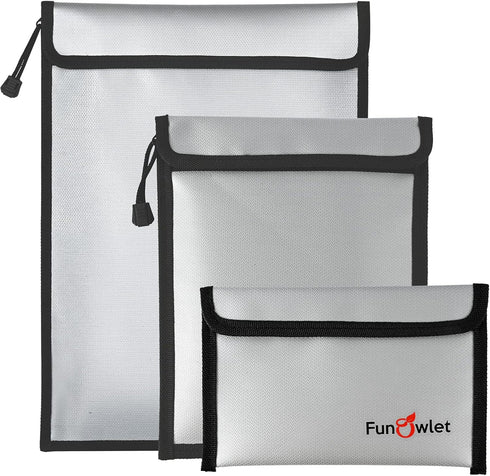 Fireproof Waterproof Money Document Bag - 3 Pack Safe Upgraded Zipper Bags, Fire & Water Resistant Storage Organizer Pouch for A4 A5 Documents Hol...