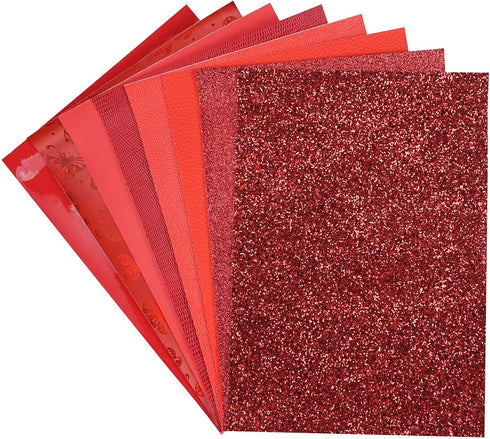8 Pieces 8x12 Inch Faux Leather Sheets Red Fine Chunky Glitter Metallic Litchi Butterfly Patent Skin Lizard Texture Leather Fabric for Bows Earrin...