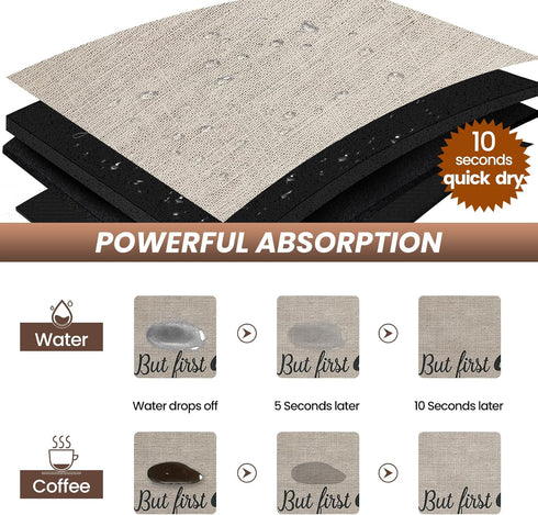 Coffee Mat(Linen 12'' x 19'') , Coffee Bar Mat for Countertop, Anti-Slip Absorbent Dish Drying Mat for Kitchen, Suitable for Coffee Machine, Coffe...