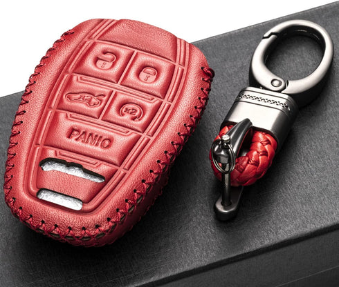 Vitodeco Genuine Leather Smart Key Fob Case Protector Compatible for Alfa Romeo Giulia, Stelvio, Tonale 2017 - 2025 (5-Button, Red)...