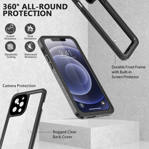 for iPhone 12 Pro Waterproof Case with Built-in Screen Protector Full Body Shockproof Dustproof Dirtproof Heavy Duty Protective Phone Case for iPh...