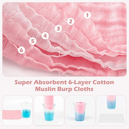 Maliton Muslin Burp Cloths for Baby Girl 6 Pack Large 20''x10'' 100% Cotton Burp Rags Absorbent and Soft 6 Layers Baby Burp Cloths Newborn Girl Es...