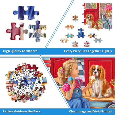 100 Piece Puzzles for Kids Pay Day Cones Puzzles 100 Piece Puzzles for Adults, Girl Sharing Icecream with Dog Cat Puzzle 100 Piece Seniors Puzzle ...