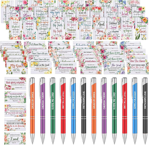 252 Pcs Christian Gifts Set 240 Pcs Quote Cute Prayer Cards Floral Religious Scripture Cards 12 Bible Verse Pens Christian Inspirational Ballpoint...