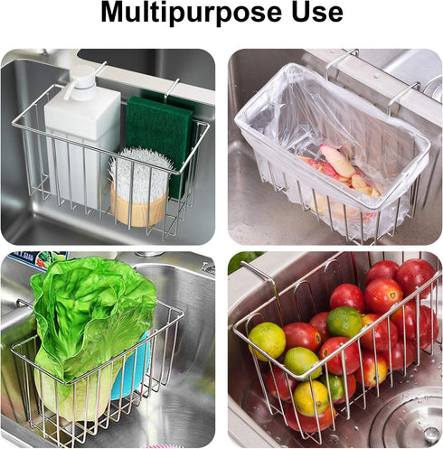 Kitchen Sink Sponge Holder, Super Sturdy Hooked Design Kitchen Sink Caddy Organizer for Dish Cloth, Soap Dishwashing Liquid Drainer, Rustproof & D...