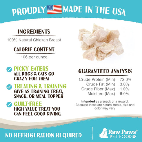 Raw Paws Freeze Dried Chicken Breast Treats, 4-oz, Made in USA - Natural Chicken Dog & Cat Treats...