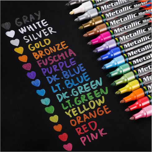 Dyvicl Metallic Marker Pens, Metallic Paint Markers Medium Tip Paint Pens for Rock Painting, Black Paper, Card Making, Scrapbooking Crafts, DIY Ph...