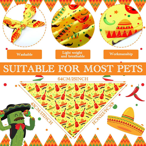 20 Pack Cinco De Mayo Mexico Dog Bandana Adjustable Triangle Dog Bibs Polyester Fiesta Pet Scarf Washable Breathable Pet Neckerchief for Dogs Cats...