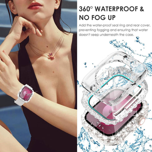 Surace 2 in 1 Waterproof Bling Case Compatible for Apple Watch Series 6 5 4 SE 40mm Screen Protector, Lace Edge Diamond Protective Bumper Face Cov...
