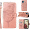 for Galaxy A12 Flip Cover Phone Case Rose Gold | Wallet, Butterfly Floral Embossed, Wrist Strap, Card Holder Slots, Stand, Leather, Protective...