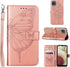 for Galaxy A12 Flip Cover Phone Case Rose Gold | Wallet, Butterfly Floral Embossed, Wrist Strap, Card Holder Slots, Stand, Leather, Protective...