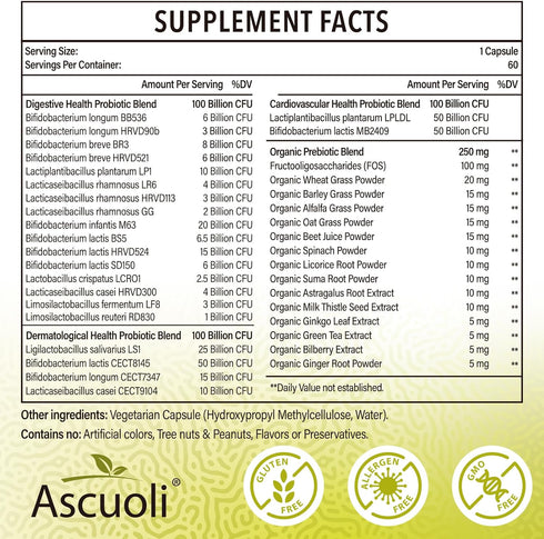 Ascuoli Probiotics for Women & Men - 300 Billion CFU, 22 Strains Probiotics + 15 Organic Herbs Blend, Daily Probiotics for Digestive Health, Immun...