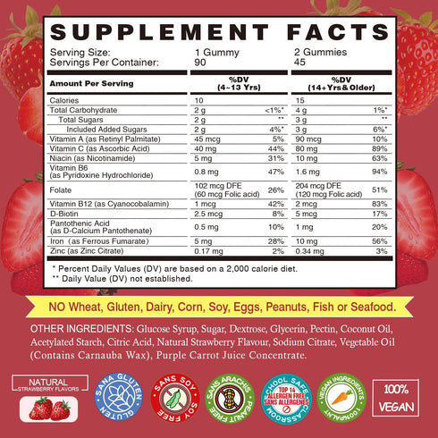 Iron Gummies Supplements for Women & Kids - Multivitamin with Iron for Blood Builder, Great Tasting Iron Gummy Vitamins with Vitamin C for Max Abs...