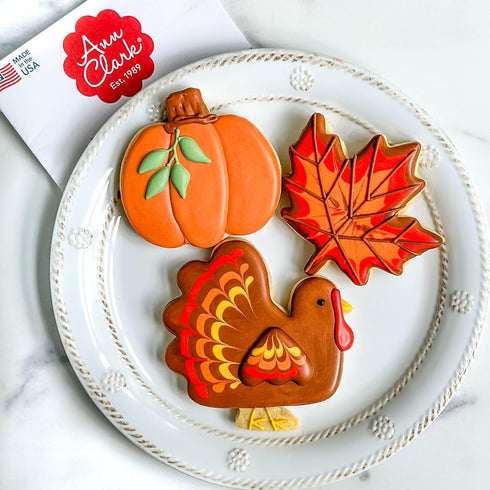 Thanksgiving and Fall Holiday Cookie Cutters 3-Pc. Set Made in USA by Ann Clark, Maple Leaf, Turkey, Pumpkin...